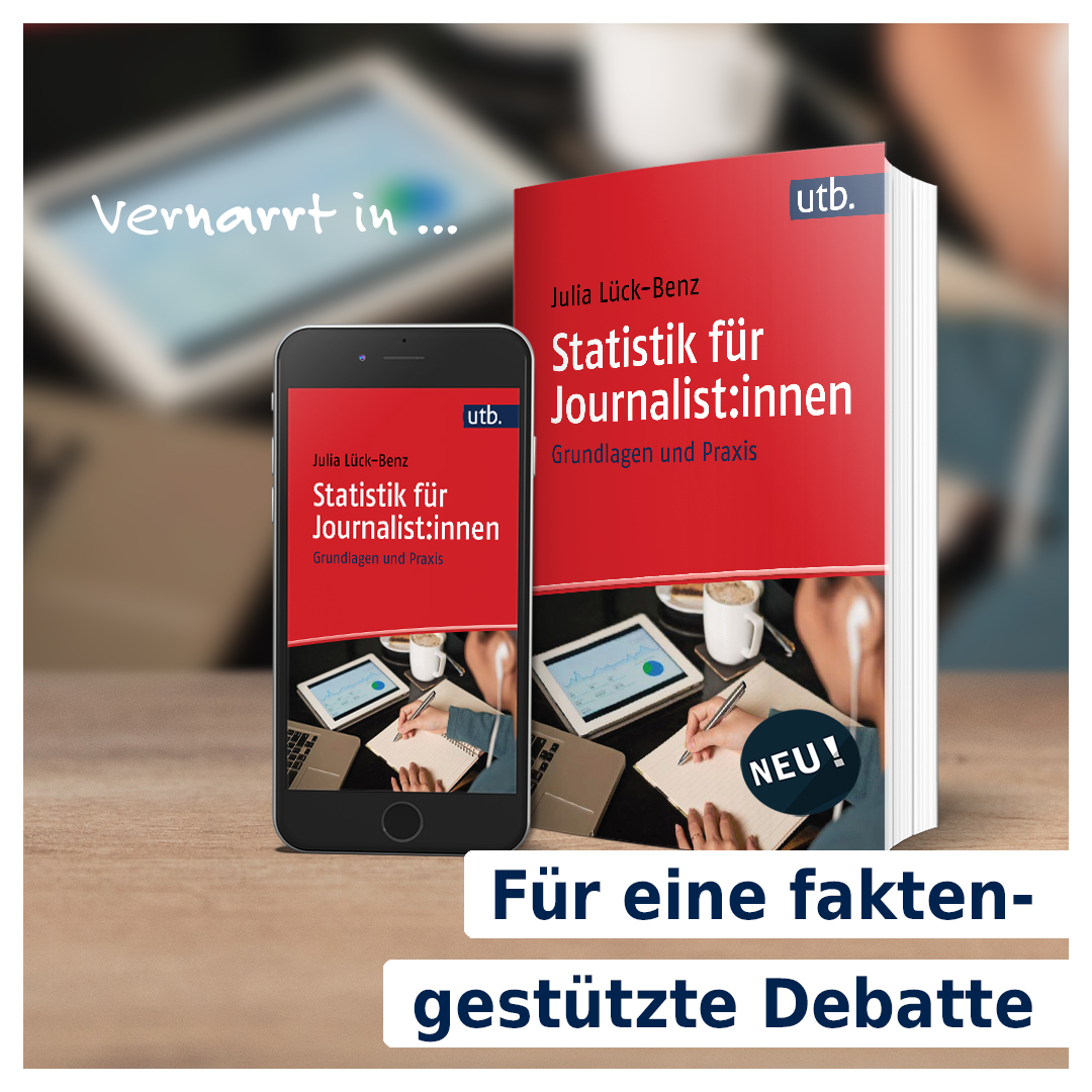 Vernarrt_in's tweet photo. NEU: "Statistik für Journalist:innen" von Dr. Julia Lück-Benz @julialueck. Ein wichtiges Werk – gegen Fehleinschätzungen und Fake-News. 

https://t.co/my9PbZ8YPp

#uvkverlag #utb_verlag_studium #Journalismus #Statistik #Datenjournalismus #datajournalism #recherche #dataliteracy https://t.co/Z35w8DVZHx