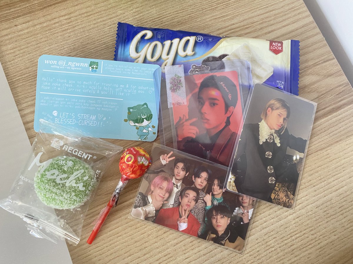 chocochipkook1e's tweet photo. ◜#kook1ebuys | #wonproofs◞
the last piece to my jake d:d agenda is here!!! cryiNN @j_ngwnn tysm for this scylla set huhu riki jake n ot7 got to me safely (n and cute pa ng freebies + message card) ❣️ till our next budol!! https://t.co/fT89C0kRww