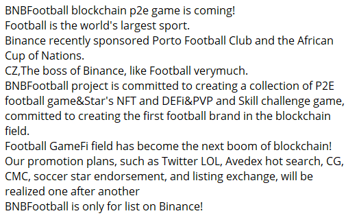 2BNBFootball's tweet photo. $BnbFootball Soon online！
Unicrypt Presale link:https://t.co/IAlbTupudL

Website&amp;white paper:https://t.co/jPbH8XaVwk

English telegram:https://t.co/Zave4rPR1Z
Twitter:https://t.co/G9e1U6mYm7

Bnb-Football (https://t.co/jPbH8XaVwk) https://t.co/KsoiFEhPZc