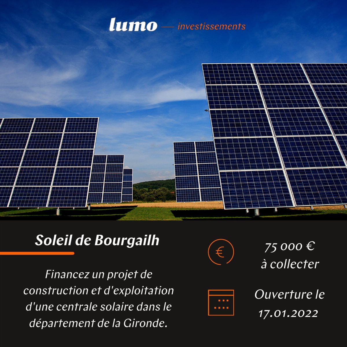 📣Ouverture de "Soleil de Bourgailh"
Financez cette future centrale solaire en Gironde développée par <a href="/JPee_energies/">JPee</a>
🎯 Objectif : 75 000€ d'épargne citoyenne
lumo-france.com/projets/soleil…
📍 Réservé aux départements : 33, 17, 24, 47 et 40
#transitionénergétique #EnR