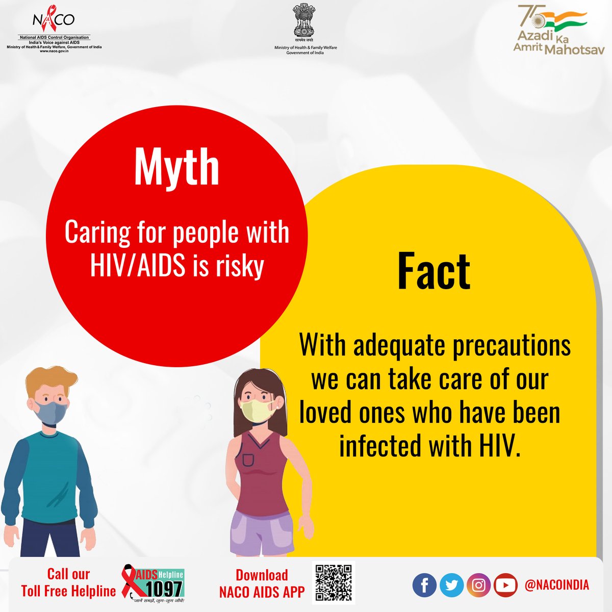 NACOINDIA's tweet photo. Don’t worry, taking care of your loved ones who are HIV positive does not put you at risk of being infected. In fact, your care and support improves their mental health.

@mansukhmandviya @DrBharatippawar @MoHFW_INDIA @PIB_India 

#BustTheMyth #KnowHIV #HIVawareness https://t.co/F2VB9Grrzs