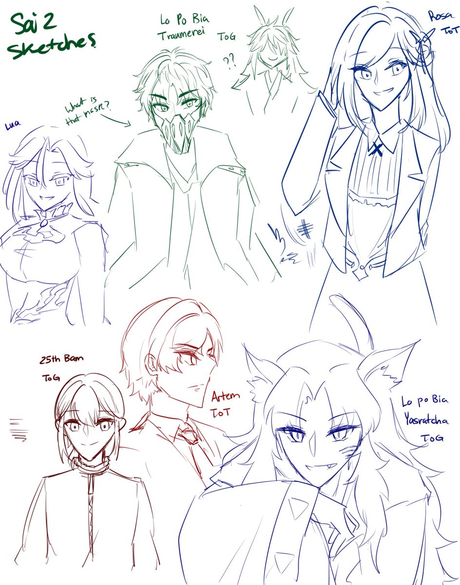 Its not as bad as when I use CSP LMFAOO This SAI2 is easier to adjust after using SAI for so long dsflsd just gotta get use to new pen sensitivity feeling and go from there

Heres a few Tears of Themis and Tower of God doodles!! Oh and Lua on the side😂 