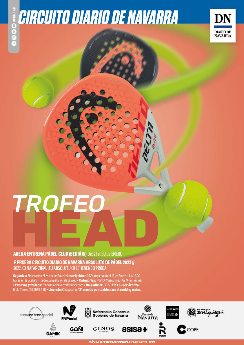📢📢¡DISPONIBLES CUADROS Y HORARIOS⏰ TROFEO <a href="/HEAD_PADEL/">HEAD PADEL</a> – 1ª PRUEBA CIRCUITO <a href="/DiariodeNavarra/">Diario de Navarra</a> ABSOLUTO DE PÁDEL 2022! ! 

➕Consúltalos pinchando AQUÍ👉bit.ly/3AeeUJS

¡MUCHA SUERTE a todas las parejas inscritas! 😊

#CN1HEAD #padel #navarra #FNP