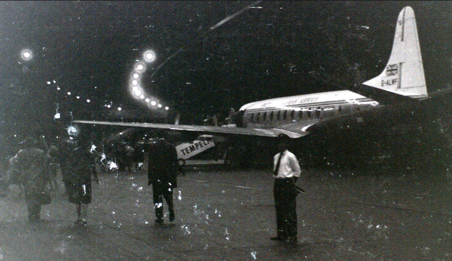 allhailtwit's tweet photo. Tempelhof Airport, West Berlin, 12 September 1959. BEA 20:00 hrs. flight departing for Hannover. Images from my many Berlin visits are posted daily. 180 street images of East and West Berlin are in my book "Berlin in the Cold War" (Amberley Publ). #Berlin #Tempelhof https://t.co/7AqNZBgQX2