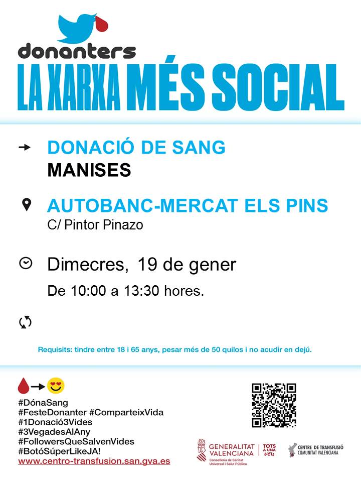 AytoManises's tweet photo. 📅 Demà tens una cita solidària
❤ Dóna sang, dóna vida!
#DónaSang #FesteDonater #ComparteixVida #1Donació3vides
📅 Mañana tienes una cita solidaria
❤ ¡Dona sangre, dona vida!
#DonaSangre #HazteDonante #ComparteVida #1Donación3vidas https://t.co/AzJGZjRFhr