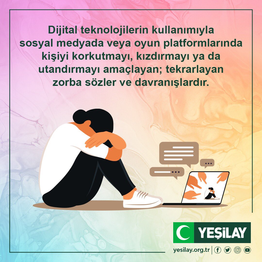 1920yesilay's tweet photo. 📌Siber zorbalık nedir? 

📌Ebeveynler siber zorbalığı önlemek için ne yapabilir?

#Yeşilay #SiberZorbalık #TeknolojiBağımlılığı https://t.co/76ODeDq3CG