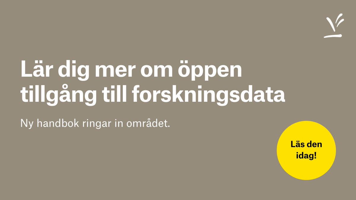 Vetenskapsradet's tweet photo. Lär dig mer om öppen tillgång till forskningsdata. Vår handbok täcker hela området – från lagar och regler till praktiska frågor om FAIR och datahanteringsplaner. https://t.co/Ro1LogDTx8 #öppenvetenskap #öppendata #FAIR https://t.co/VBK1W1cOy4