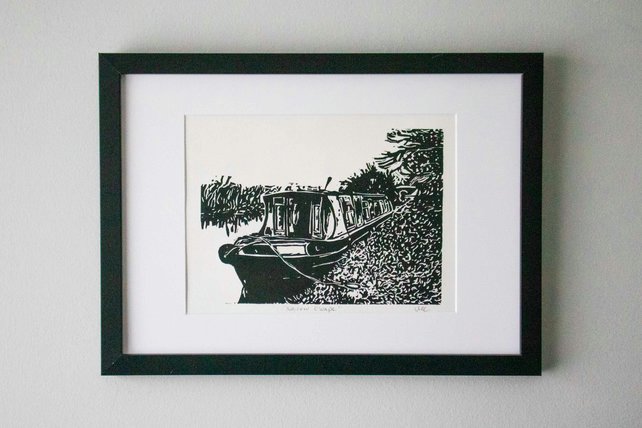 carpenterslass's tweet photo. Here's my hand print of our last narrowboat hire holiday somewhere on the Shropshire Union Canal.  It was bliss hand carving into lino near the fire on our OWN boat this year ♥️

It's now available to buy if your walls are looking bare 😉
https://t.co/ix8uTqao63 https://t.co/qZpWAzabMU