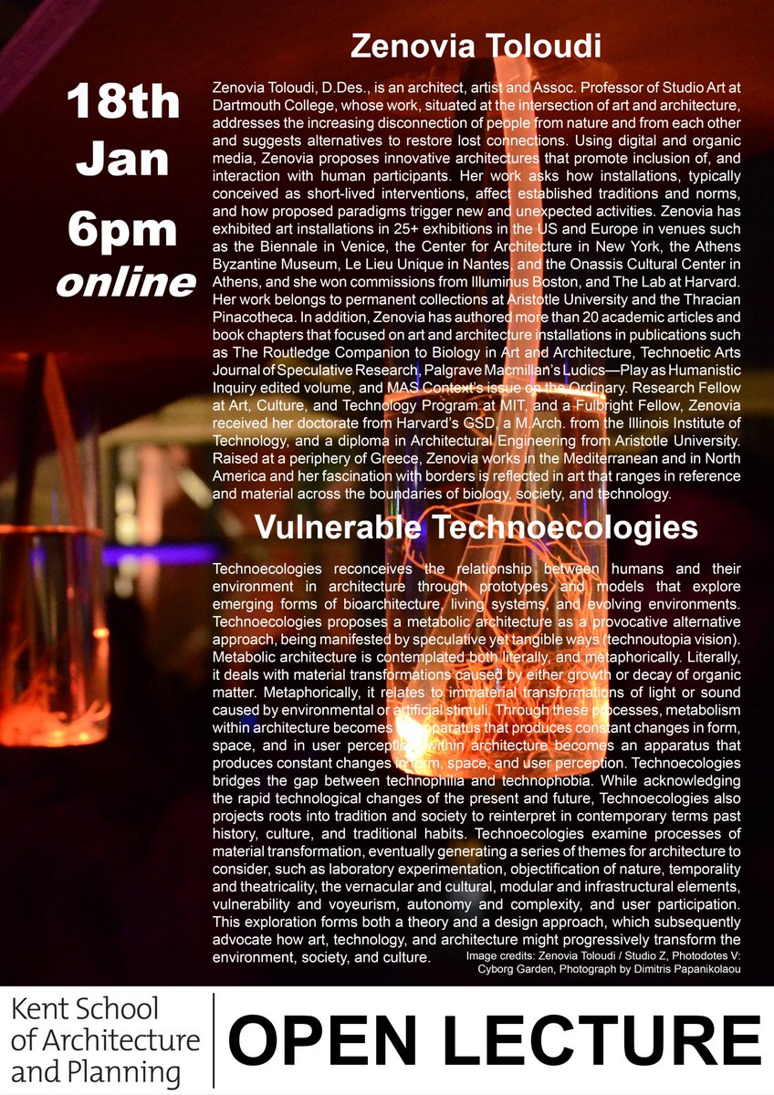 First <a href="/KentArch/">Kent School of Architecture and Planning</a> guest lecture of spring term tomorrow by Zenovia Toloudi