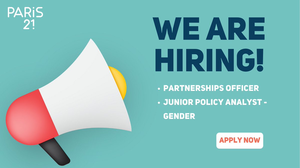 #HiringNow 

We are looking for a Partnerships Officer and Junior Policy Analyst to work on #GenderData and #statistics.

Apply now or share with your networks 🙌
👉paris21.org/current-vacanc…