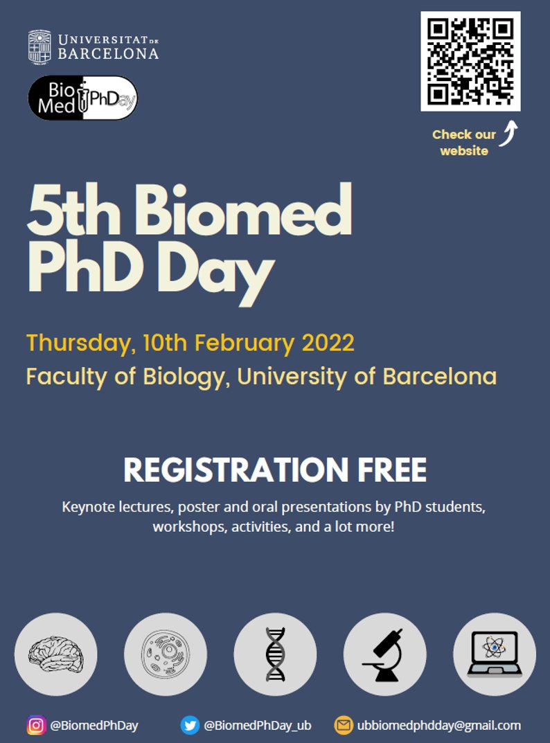 DEADLINE EXTENDED! You're still in time to submit your abstract for the Biomed PhDay 🧬🔬💻

Do it before January 24th and join us for an event full of interesting lectures, debates, innovative workshops and meet other students and maybe future collaborators!