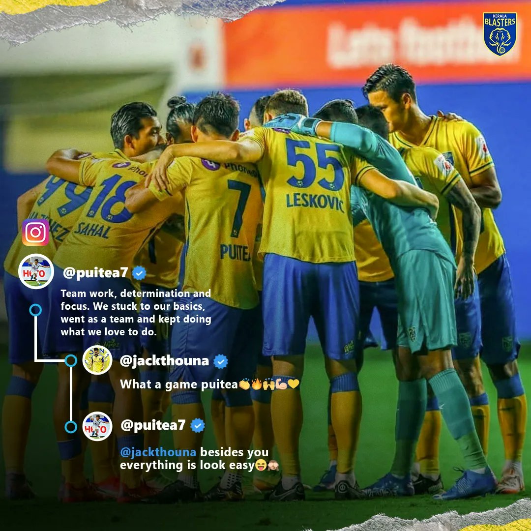 Kerala Blasters FC (@keralablasters) on Twitter photo Throwback to this exchange between <a href="/puitea_7/">Lalthathanga Khawlhring</a> and <a href="/JeaksonT/">Jeakson Singh Thounaojam</a> after #OFCKBFC! 🗨️
#YennumYellow #KBFC #കേരളബ്ലാസ്റ്റേഴ്സ് Throwback to this exchange between <a href="/puitea_7/">Lalthathanga Khawlhring</a> and <a href="/JeaksonT/">Jeakson Singh Thounaojam</a> after #OFCKBFC! 🗨️
#YennumYellow #KBFC #കേരളബ്ലാസ്റ്റേഴ്സ്