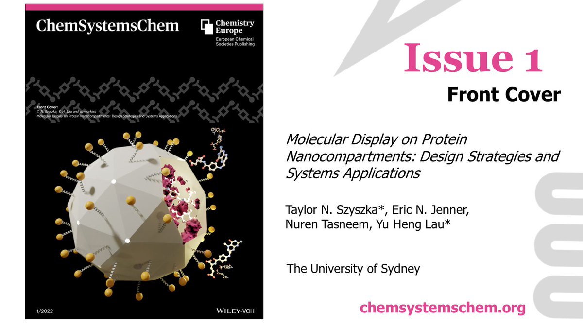 ChemSystemsChem's tweet photo. Issue 1 is online➡️https://t.co/s8ZmldZoz9​

With great contributions by @Aalcinesio, @bayley_lab, M. Budroni, A. Ranieri​

​Featured on the front cover is the work by @YuHengLau, @taylorszyszka and co-workers👉https://t.co/NCyS8yrgom https://t.co/ZWBAQvuU2B