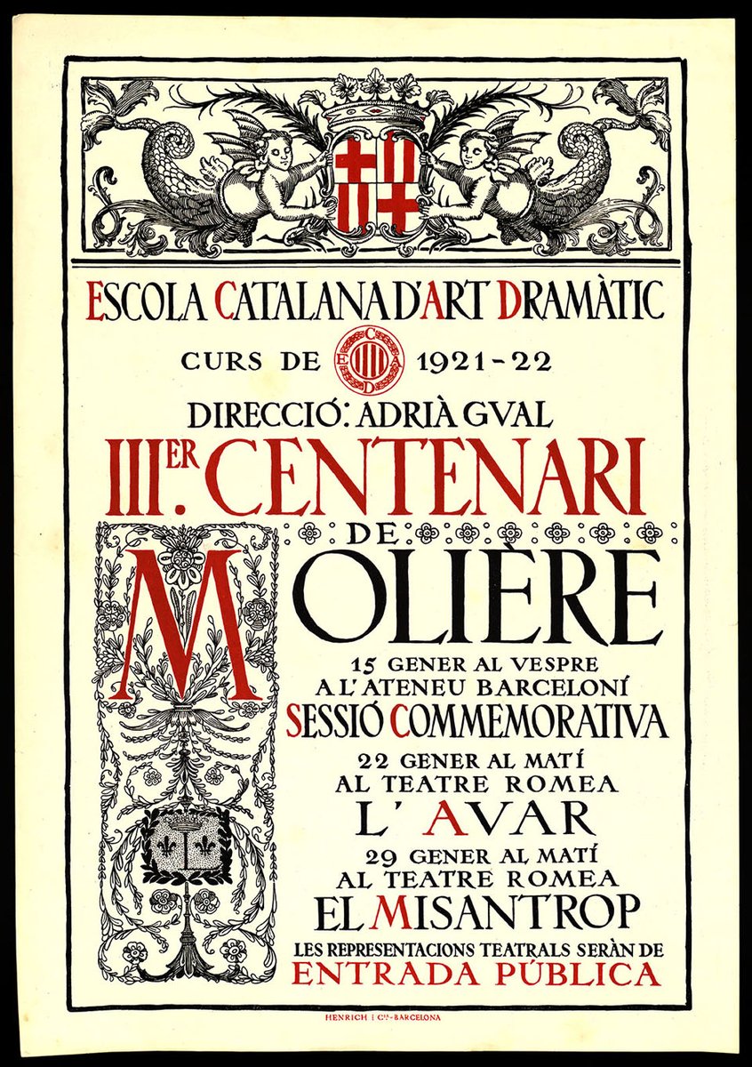 cdmae_it's tweet photo. Aquest 15 de gener va fer 400 anys del naixament del dramaturg francès #Molière 🎭

A #EscenaDigital recordem el 3r centenari organitzat per l' @institutteatre 🎉 https://t.co/gKrPR36Zne

🖼️Cartell 
📸de la conferència d'#AdriàGual a l'@ateneubcn 
📸de L'avar al @Teatre_Romea https://t.co/i3WzaTV9su