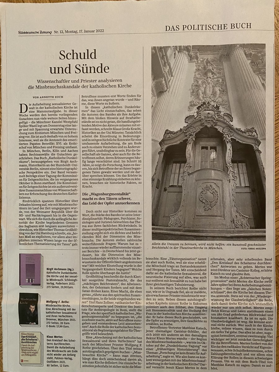 WolfgangFRothe's tweet photo. Außer der tollen Rezension von Hermann Häring auf @feinschwarz_net ist auch in der heutigen Ausgabe der @SZ eine Rezension von "Missbrauchte Kirche" erschienen.

#Kirche #Missbrauch #Missbrauchsgutachten #Mariazweipunktnull #Maria20 #DerSynodaleWeg #Zoelibat #Frauenordinatiom https://t.co/D8o3hu1Fyl