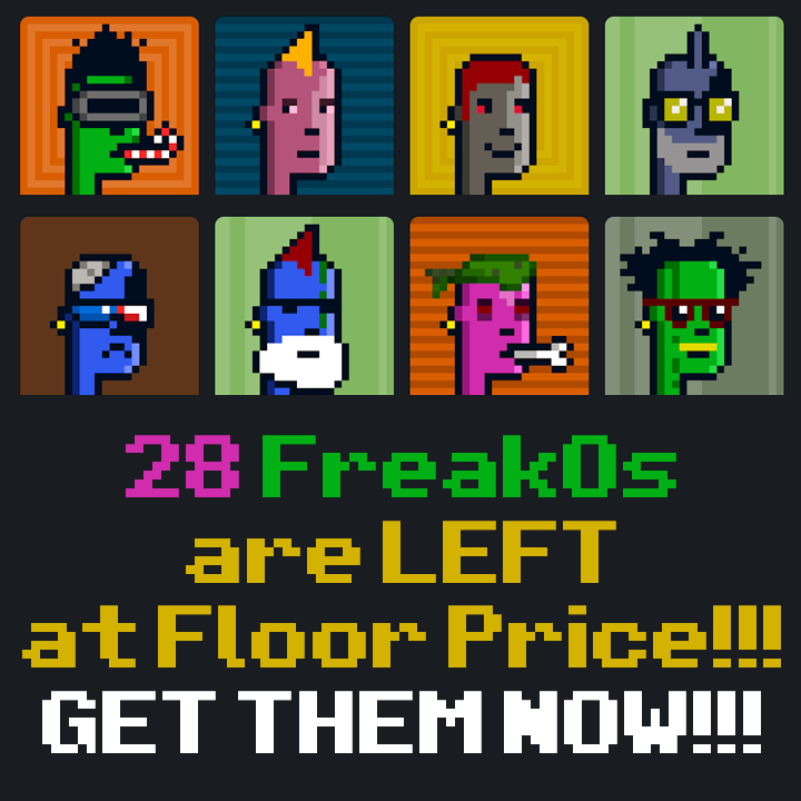 freakopunks's tweet photo. Now Floor Price was increased! 0.003 and there are 28 FreakOs at the Floor Price at the moment! Don't miss it to get them now! 🔥 🔥

Link :
https://t.co/4SWlLpTtV1

#nft #nfts #nftcollector #nftcollectible #NFTCommmunity #nftcollectors https://t.co/s6bc5vhwWP
