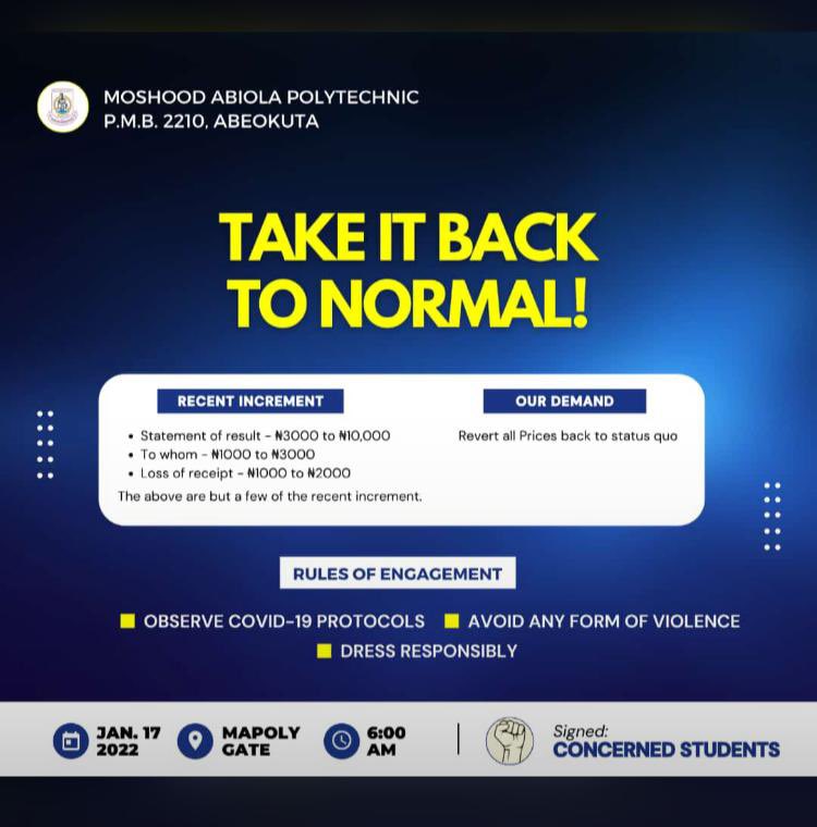 Real_mrAce's tweet photo. An INJUSTICE to one is INJUSTICE to all 

Mapoly at it again! This Level of extortion is just so absurd!

Extortion without improvements in the School! 

I might be an Alumnus but I’ll forever be a Mapaite and a Comrade!
I say NO to this EXTORTION 

#TAKEITBACKTONORMALMAPOLY https://t.co/7jpuHszl9P