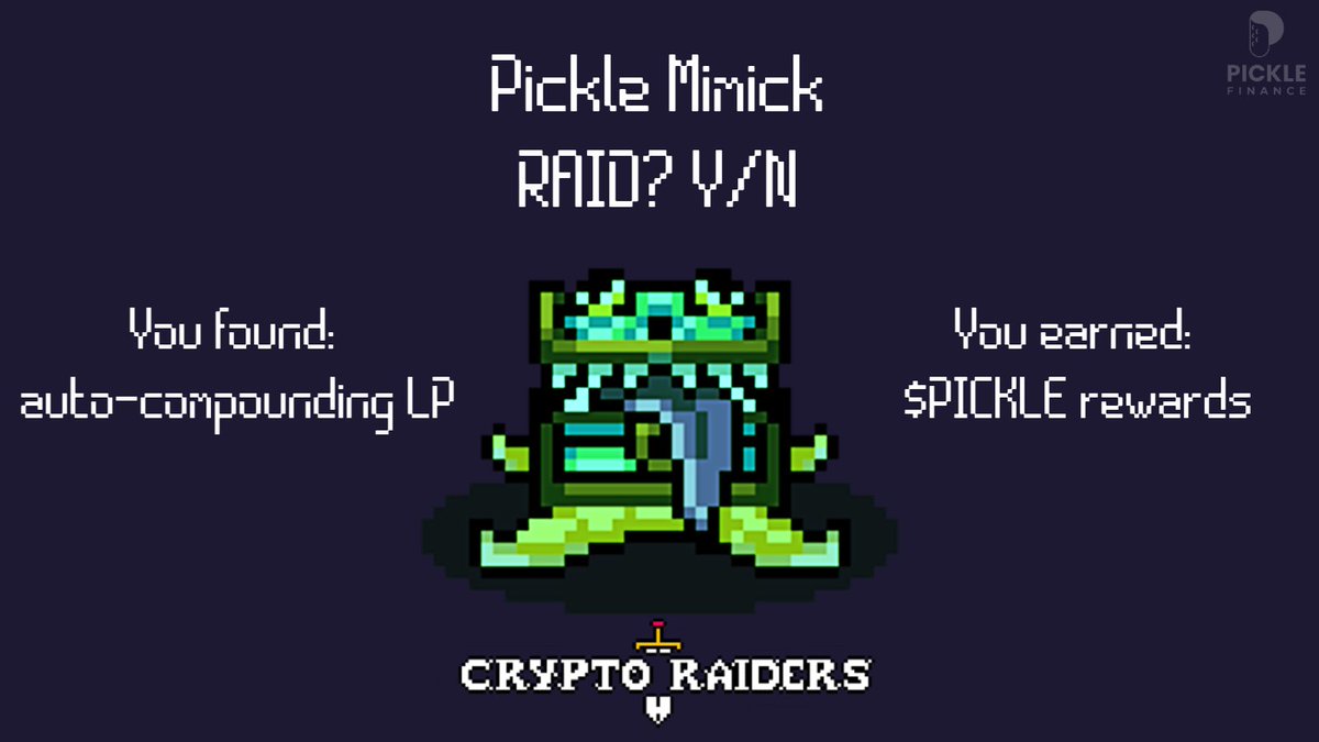 picklefinance's tweet photo. We're big fans of @crypto_raiders, a @0xPolygon P2E project ⚔️

So, delighted to launch 4⃣ new Pickle Jars!

⚔️ $RAIDER -WETH &amp; -MATIC
⚔️ $AURUM -USDC &amp; -MATIC

🔄Auto-compound = max yields
🆓Save gas &amp; time
🥒$PICKLES on top!

https://t.co/3J0n7MHYGT

(not actual game footage!) https://t.co/CH9RGk0y4b