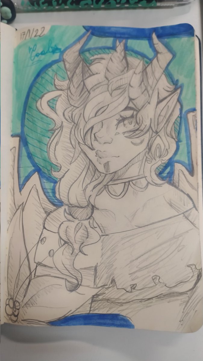 problematicblue's tweet photo. Finally done :D #art #traditionalart #oc #originalcharacter #drawinclass https://t.co/tm9vBlU14E