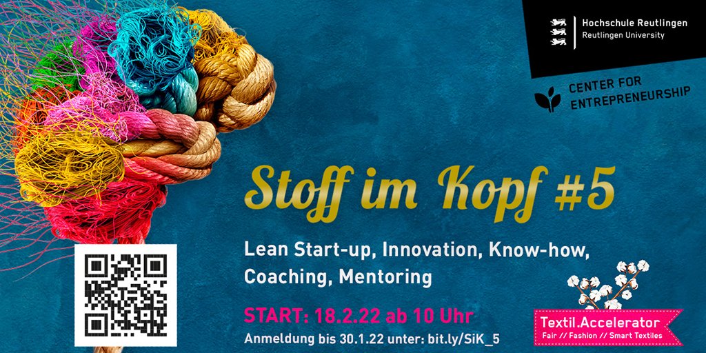 Startup_BW's tweet photo. Im Februar startet der fünfte #TextilAccelerator #StoffimKopf von @ReutlingenCE. Das Programm unterstützt Gründerinnen und Gründer rund um das Thema #textile #Gründung. Jetzt informieren und bis zum 30.01. für eine Teilnahme bewerben: https://t.co/oSQ17dRki4 https://t.co/AtZ7ih8SJT