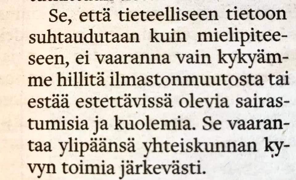 JaakkoStenhall's tweet photo. Tänään Aamulehdessä oli 
@satuhassi n fiksu mielipide.

Poimin siitä erityisen hyvän ohjenuoran niin päätöksentekoon kuin elämään yleensä.

#tiede https://t.co/wyCJwsDuwY
