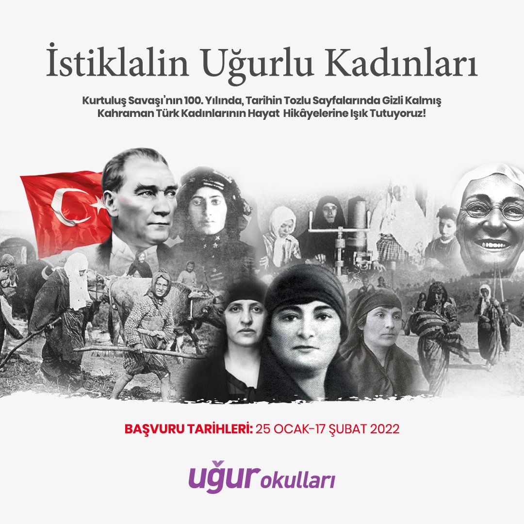 UgurOkullari's tweet photo. Kurtuluş Savaşı'nın 100. yılında, kahraman Türk kadınlarının hikayelerine ışık tutuyoruz!

"İstiklalin Uğurlu Kadınları" projesi ile öğrencilerimiz, şehirlerindeki kadın kahramanların hayatlarını araştıracak ve kaleme aldıkları, online kitap olarak yayınlanacak. 💜

#UğurluOlmak https://t.co/7lKhmEOuLM