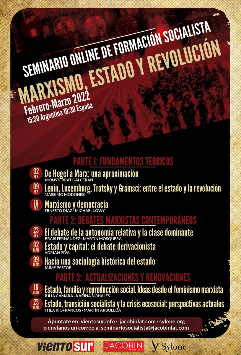 FVientosur's tweet photo. En colaboración con @jacobinlat, lanzamos este primer seminario de formación socialista, en el que haremos un recorrido por las aportaciones en torno la teoría marxista del Estado. Os invitamos a inscribiros. En este enlace tenéis toda la información https://t.co/VR7QlZmYr2 https://t.co/GMhzkFKi8N