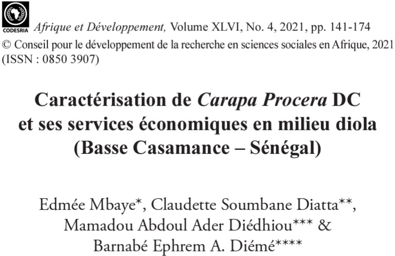 CODESRIA's tweet photo. Cette étude se propose de contribuer à l’évaluation des peuplements de #Carapa #procera en Basse #Casamance, #Senegal ➡️https://t.co/HiqllYRH3Q https://t.co/iYYY8BgXlZ