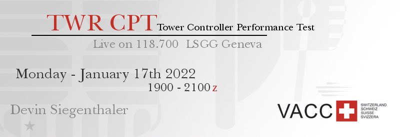 vaccswitzerland's tweet photo. CPT Time at Geneva! Tonight from 19:00 to 21:00z we would like to welcome you for Devin's CPT at LSGG_TWR. Thanks for your help and good luck Devin! #vatsimcpt #vatsim #vatsimatc @vatsim https://t.co/nqWwqUKsCr