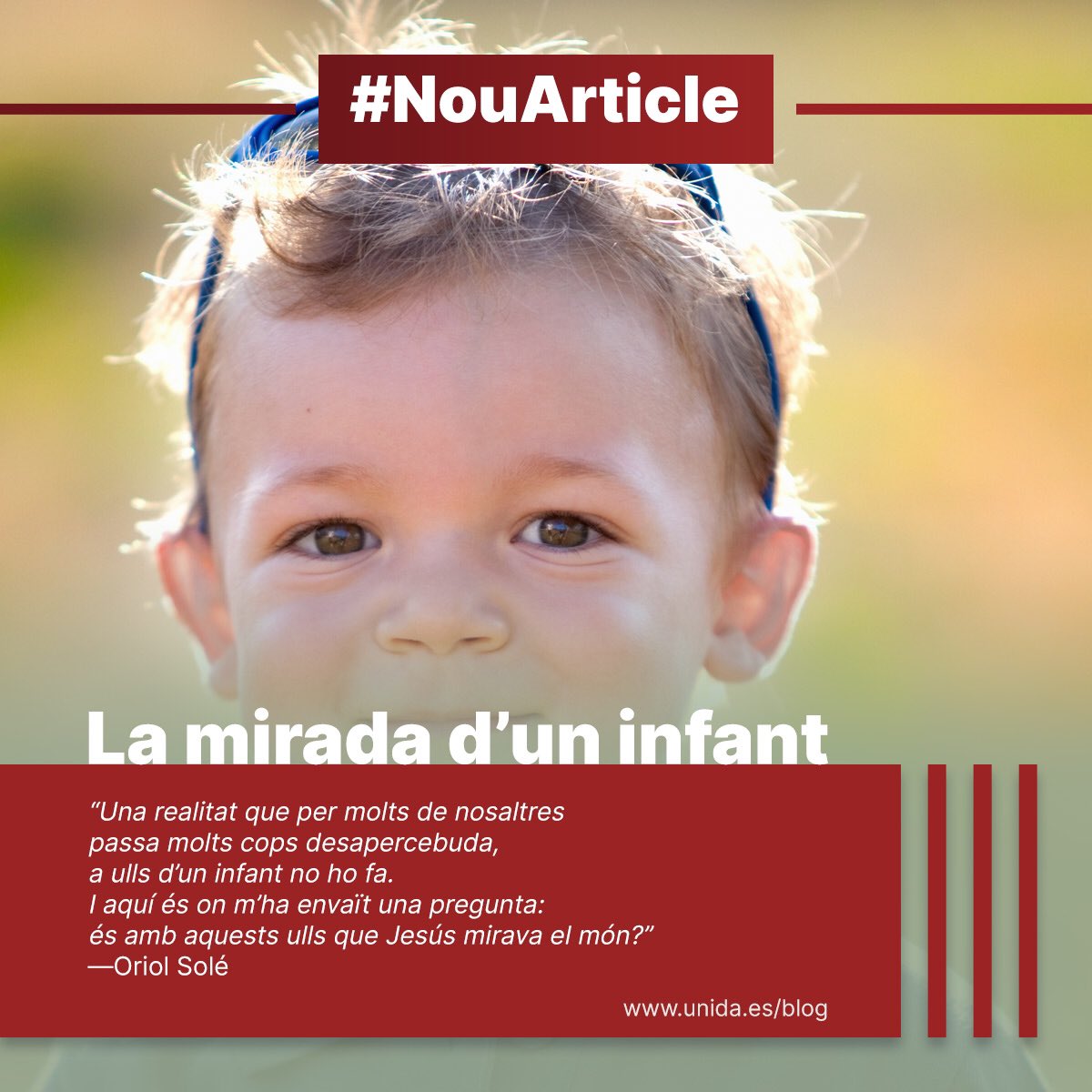 unida_es's tweet photo. “Una realitat que per molts de nosaltres passa molts cops desapercebuda, a ulls d’un infant no ho fa. I aquí és on m’ha envaït una pregunta: és amb aquests ulls que Jesús mirava el món?”
—Oriol Solé
Llegeix més: https://t.co/SKbcU56NhZ
#nouArticle #unida #terrassa https://t.co/2X4kzDOCEV