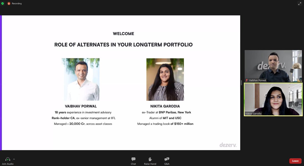 DezervHQ's tweet photo. Last weekend, our experts @vaibhavpor and @garodia_nikita had an interactive session with dezerv. members on alternate assets like Pre IPO, Global Hedge Funds and others that are available on our platform. https://t.co/05fvkTHnBw
