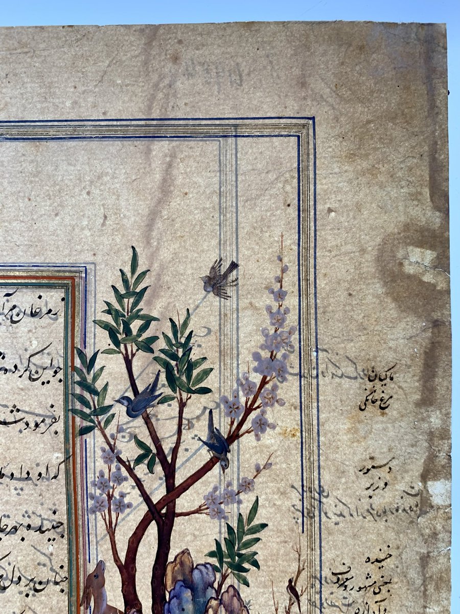 iamkristinesr's tweet photo. This folio has had a hard life: ravaging Divs and old repairs. Wrinkles formed during couching visible in transmitted light.

@CBL_Dublin Per 256.1, Tahmuras defeats the divs, Shahnama, poss. Qazvin, Iran, c.1570-80.

#chesterbeatty #handmadepaper #BlueMonday #MeetingInIsfahan https://t.co/duLtdQl8ic