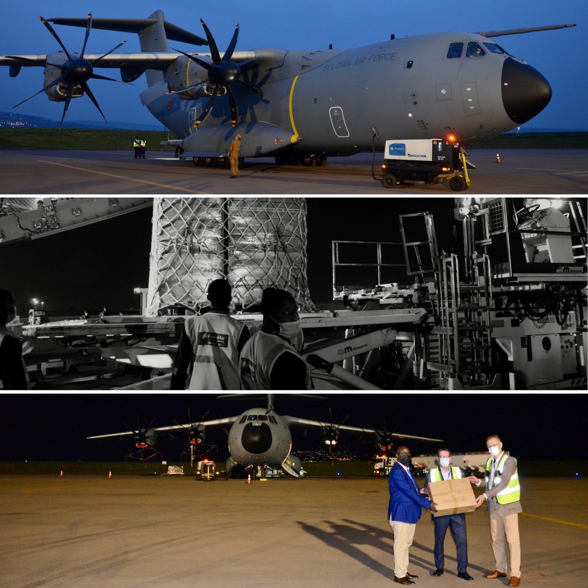 BelgiumRwanda's tweet photo. 🇧🇪🛫😷🛬😷🛫😷🛬🇷🇼 

Here is  🇧🇪 “3D” approach at its best 👏
Development @EnabelinRwanda 
Defence @BeAirForce 
&amp; Diplomacy @BelgiumMFA 
👏
jointly organized a 4th @AirbusA400M flight bringing face mask from a 🇧🇪 private donor to #Kigali to support @RBCRwanda against #COVID19 
👏 https://t.co/IoBRyJlZC4
