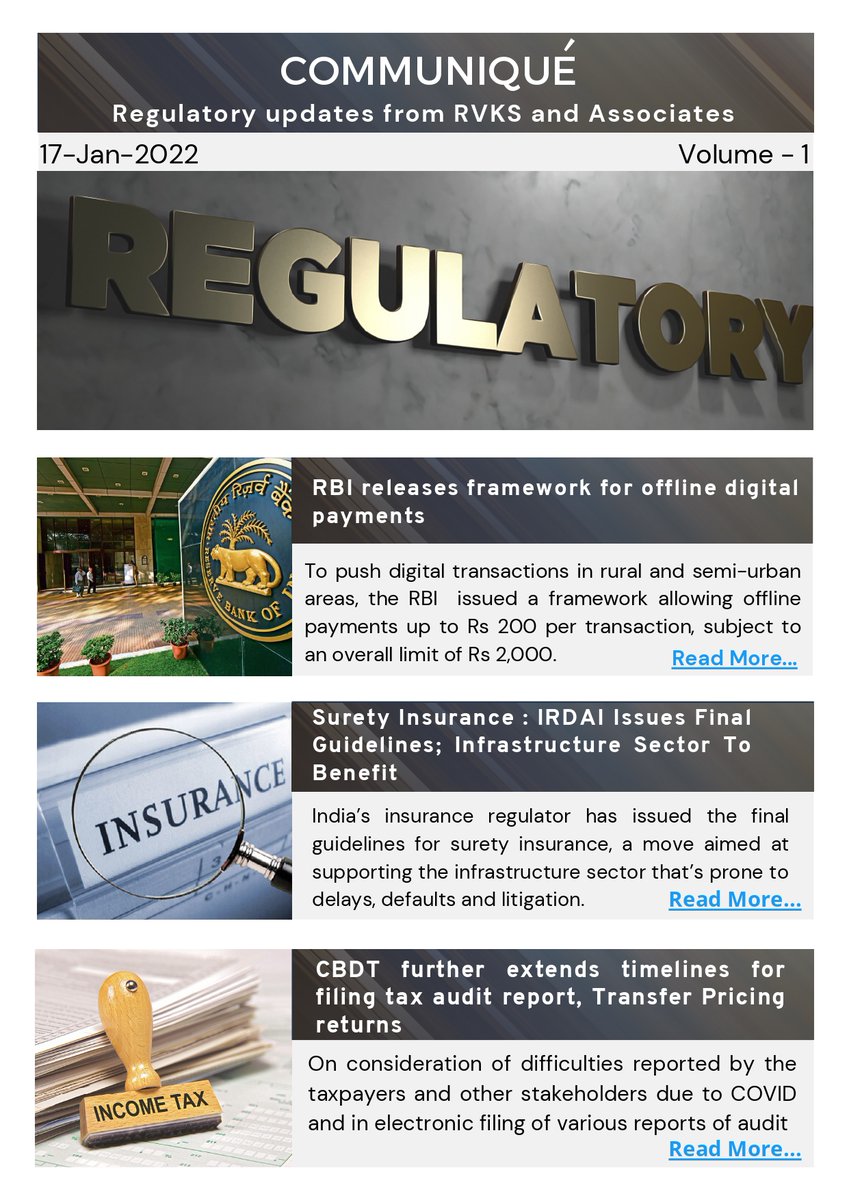 RVKSCAs's tweet photo. RVKS and Associates Newsletter.
#newsletter1 #compliance #Regulators #information #UPDATE2022

Newsletter : https://t.co/otVCSssKZU https://t.co/XOcBr2uVAP