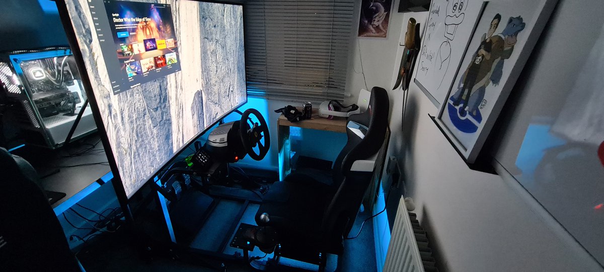 MasterGynx's tweet photo. @TMThrustmaster With the Ferrari Alcantara wheel on T300 RS. Can not get stock of the SF1000 atm. However, not long till we hear about this new DD wheel, huh @TMThrustmaster 👀 https://t.co/GeF0C5psnd