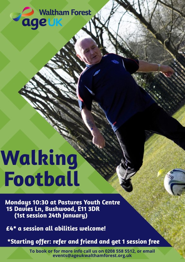 SaveOurPastures (@saveourpastures) on Twitter photo Walking football comes to Pastures from Jan 24th! A great opportunity for some fun exercise organised by <a href="/ageuk_wf/">Age UK Waltham Forest 💙</a>. Just £4 a session.
Book your place: events@ageukwalthamforest.org.uk
<a href="/CannHallCllr/">Cann Hall Councillor</a> <a href="/CannHallCan/">CannHallCan</a> <a href="/Leytonstoner/">Leytonstoner</a> <a href="/WFEcho/">Waltham Forest Echo</a> Walking football comes to Pastures from Jan 24th! A great opportunity for some fun exercise organised by <a href="/ageuk_wf/">Age UK Waltham Forest 💙</a>. Just £4 a session.
Book your place: events@ageukwalthamforest.org.uk
<a href="/CannHallCllr/">Cann Hall Councillor</a> <a href="/CannHallCan/">CannHallCan</a> <a href="/Leytonstoner/">Leytonstoner</a> <a href="/WFEcho/">Waltham Forest Echo</a>