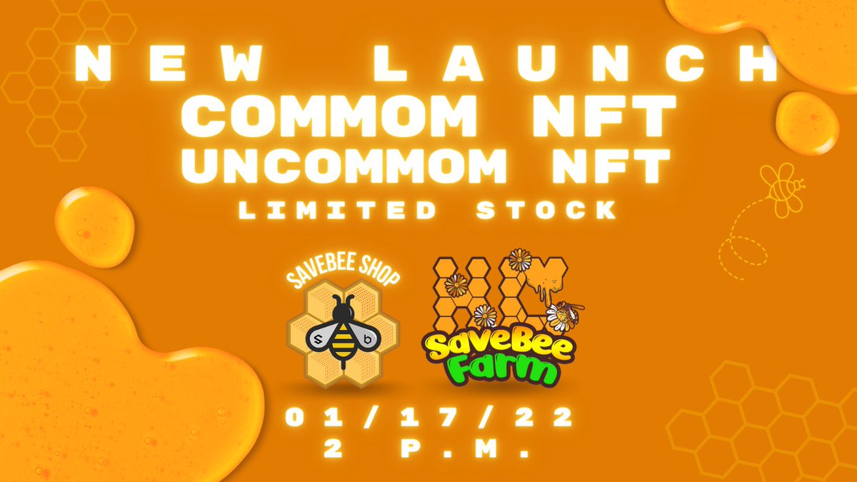 SAVEBEE Shop will make available today, starting at 2 pm, 4 types of seasonal NFT for purchase! (link in bio)

SEASON 1 NFTs:
- 200 NFTs available in total
- Delivery within 48 hours after purchase
- Common NFT Farm: +20%
- Uncommom NFT Farm: +40%
- Validity: 02/15/22 to 05/15/22