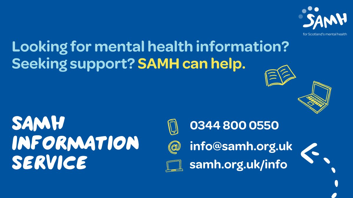 We know it isn’t easy, stigma about mental health problems still exists. Along with our partners <a href="/seemescotland/">See Me</a> we’re working every day to end this.

If you're seeking info and support, we can help: samh.org.uk/info. (3/3)