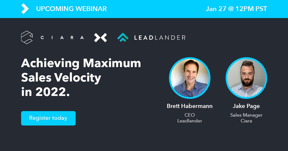 getciara's tweet photo. Want to shorten your sales cycle and accelerate revenue?

Join Jake Page and Brett Habermann (@LeadLander) as they share best practices on how to increase your sales velocity and bring in more revenue faster in 2022.

Register here 👉 https://t.co/QUIOcZeyez

#sales #webinar https://t.co/a7dScd6S41