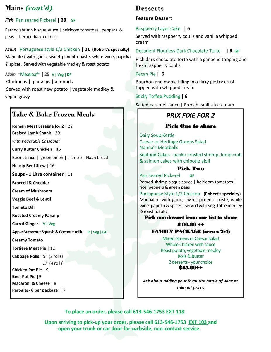 Catgandcc's tweet photo. Our Take & Bake and TO GO! Menu is available for Take Out Monday-Friday from 11-5, pick up by 6pm.
Call 613-546-1753 ext 118. Check the website for the Take & Bake menu options as items can change quickly.
Details https://t.co/a1NmyV0uMv
#thisweeksmenu https://t.co/0vjyUPWQbQ