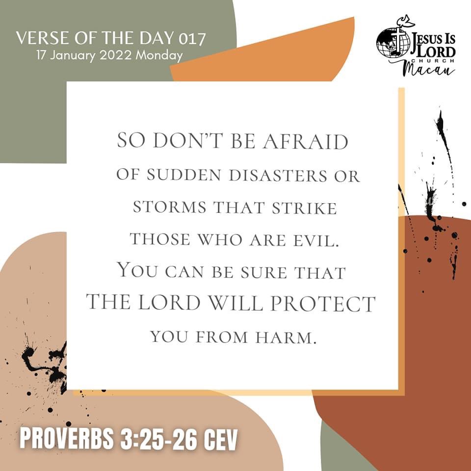 JIL_Macau's tweet photo. Wisdom reminds us that the Lord is and will be our confidence.
__
VERSE OF THE DAY 017
17 January 2022
#ABelievingHope
#JILMacau
#VOTD https://t.co/ffkQCKmESw