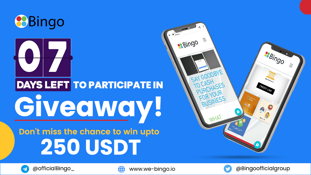 officialBingo_'s tweet photo. 📢📢Only 7 days left to participate!
Hurry up to take part in Gleamaway started from 12th Jan till 23rd Jan and win prizes upto 250 USDT !

#Giveaway #Contestalert #Bingo #Gleamaway https://t.co/6y8jfSw8nV