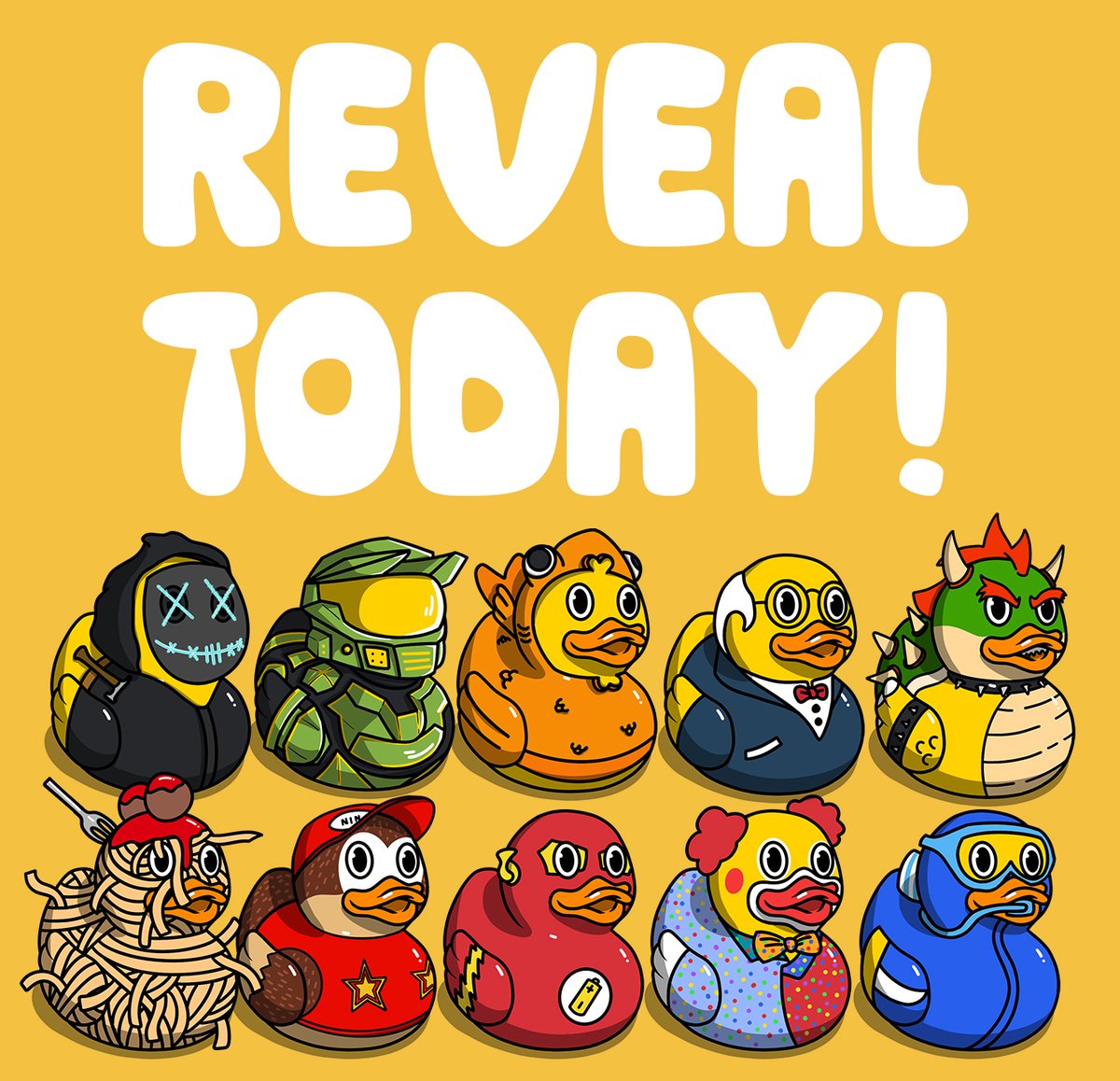 RubberduckzNFT's tweet photo. Who is exited for reveal??? Which Rubber Duckz will you get! Let's find out at 3pm EST.  #QUACK #NFT #NFTART https://t.co/v9EsDsto0j