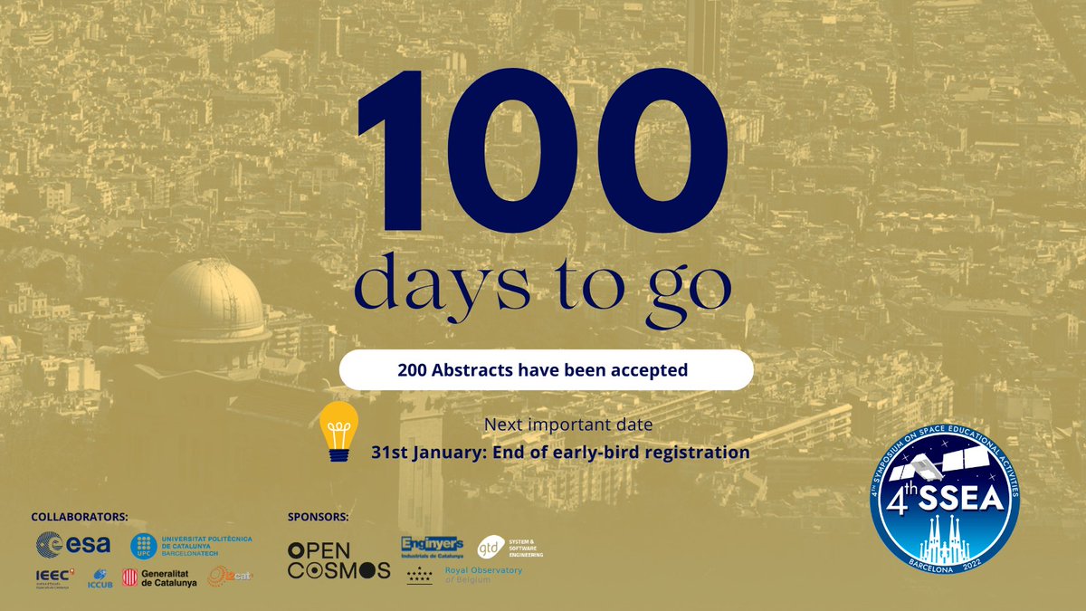 ssea2022's tweet photo. T-100 days and counting, will you join us? 🚀

We are glad to announce that this countdown begins with the selected abstracts decision, so be aware of your emails!

The boost, ignition, and lift-off of the SSEA will for sure make a lot of us feel like explorers in outer space ✨ https://t.co/oxikx866MP