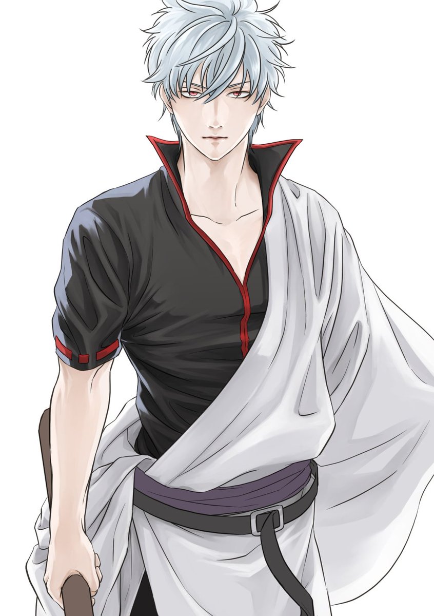 sakata gintoki solo male focus 1boy japanese clothes short sleeves wooden sword red eyes  illustration images