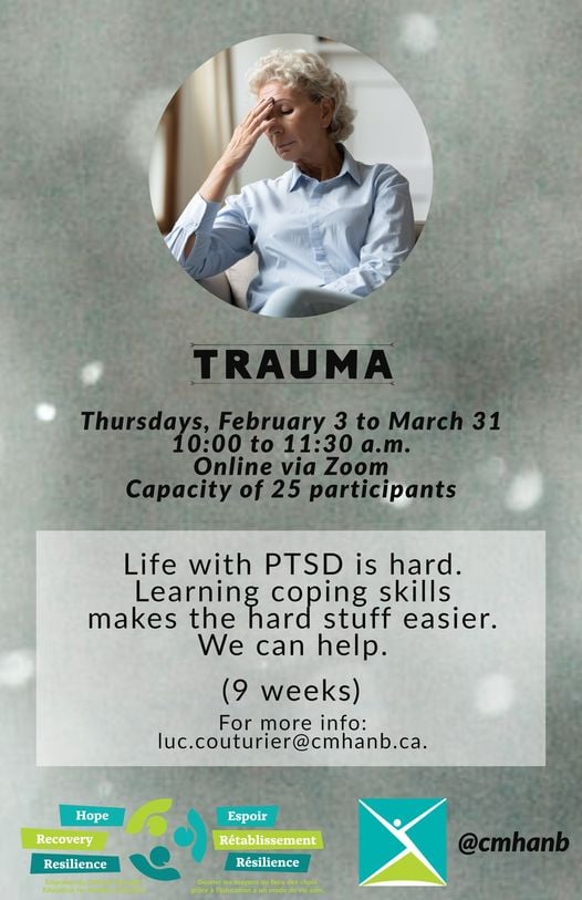 Trauma (nine-week program)
Thursdays, February 3 to March 31 from 10:00 a.m. to 11:30 a.m.
Pre-register here: us06web.zoom.us/meeting/regist…