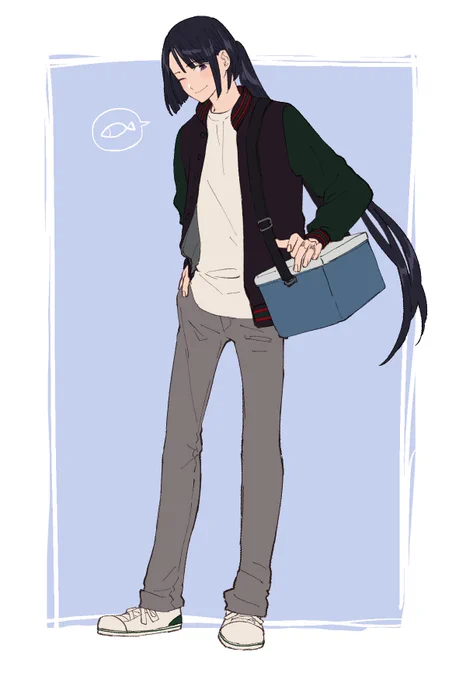 ラフな格好したところが描きたかったけど、これただの休日釣りに出掛ける近所のお兄さんだな……(※太公望) 