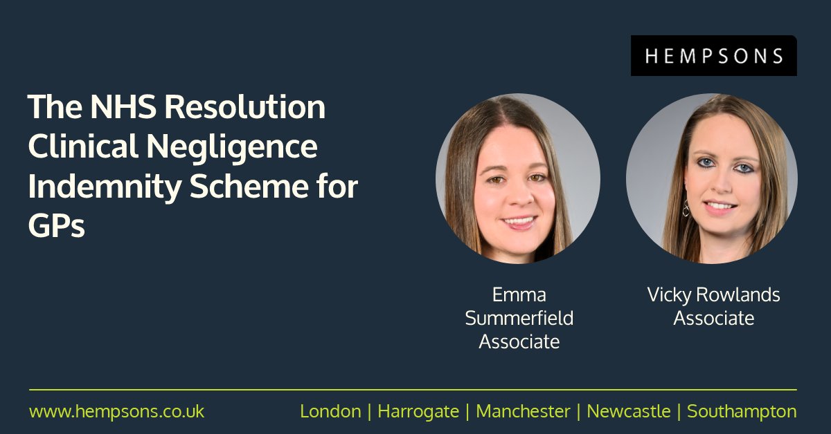 hempsonslegal's tweet photo. In their article “The NHS Resolution Clinical Negligence Indemnity Scheme for GPs” for @AISMANewsline, associates Emma Summerfield @ESummerfield_1 and @RowlandsVicky outline the Scheme and what is covered. Read it here: https://t.co/Tsp7Iajlh1 https://t.co/YqlrVFLv5D