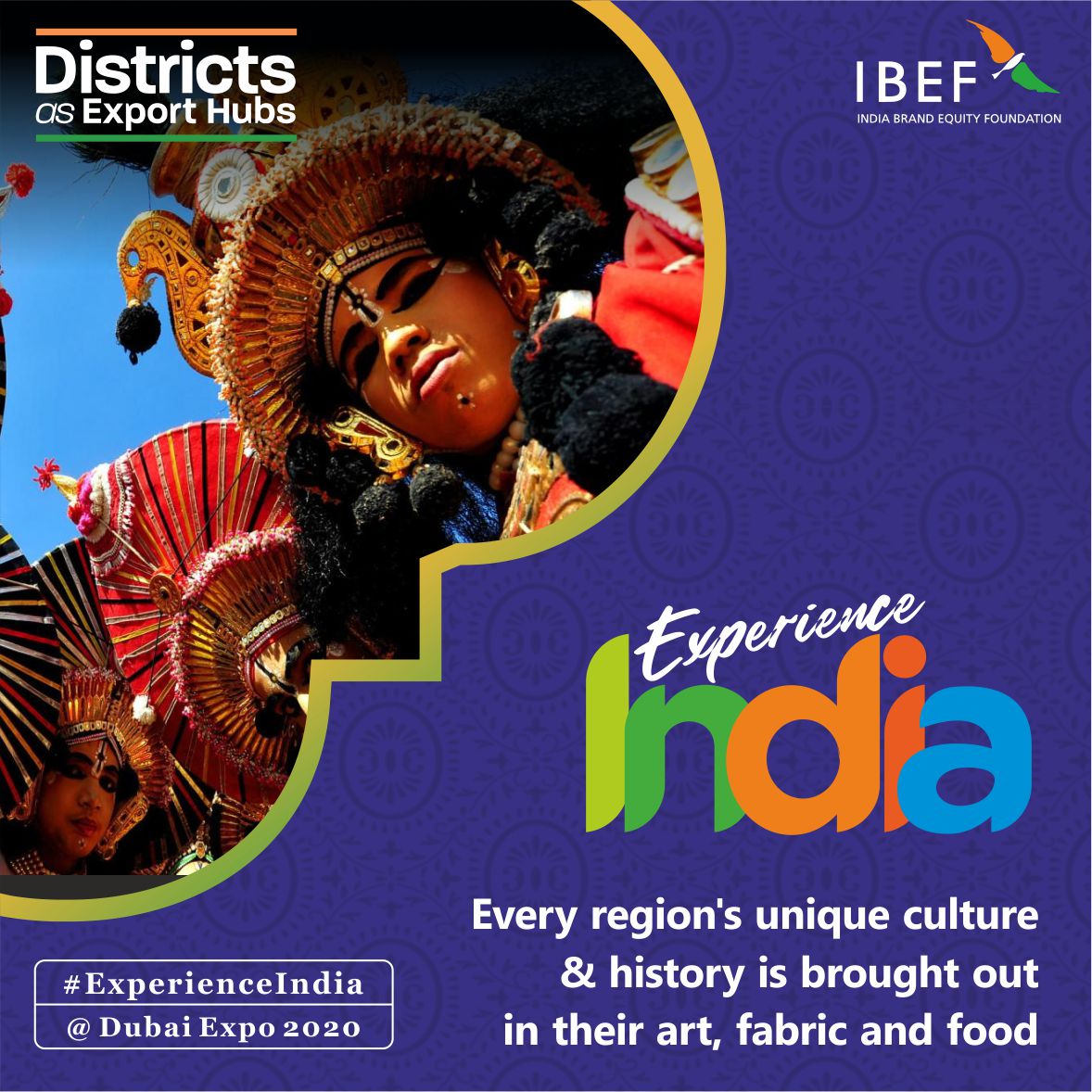 Brands_India's tweet photo. Every Indian region is known for its culture through art, fabric, food and more. Experience India!

For Business Queries: https://t.co/zHGt3Zbw4T

#Experienceindia
#indianexports #expo2020 #dubaiexpo #handicrafts #exporting #indiancommerce https://t.co/8Xj6vxdTn9