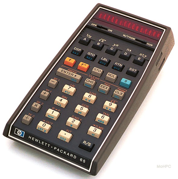 maplesoft's tweet photo. Happy birthday to the world’s first fully programmable hand-held calculator, the HP-65. Born in 1974, this calculator held programs up to 100 lines long on magnetic cards, fit in a shirt pocket, and was used by Apollo astronauts in space! https://t.co/CKJAjWq8v7